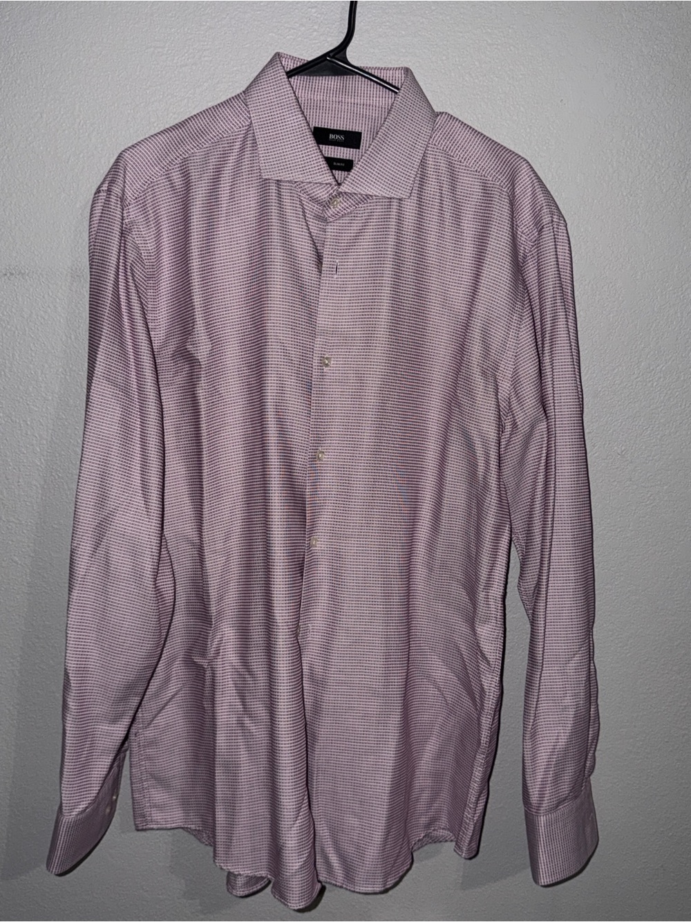 BOSS Men's Light Pink Micro-Pattern Dress Shirt
